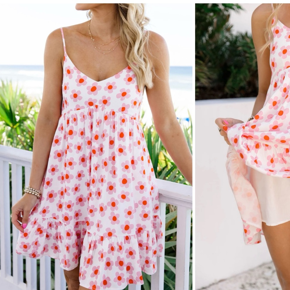 Pink Lily Keep Blooming in Ditzy Daisy Mini Dress BLUE